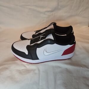 Nike Air Jordan 1 Retro Low-Top Sneakers in White, Black & Red Accent- Women's 8